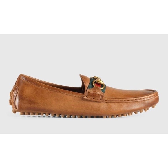 Gucci Web Horsebit Leather Driver Moccasins in Brown - Picture 4 of 16